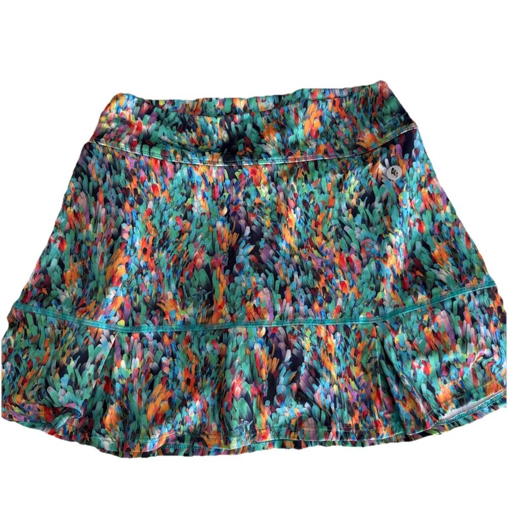 Dona Jo Green Floral Athletic Skirt W/ Shorts Pickleball Tennis Women's Large 2